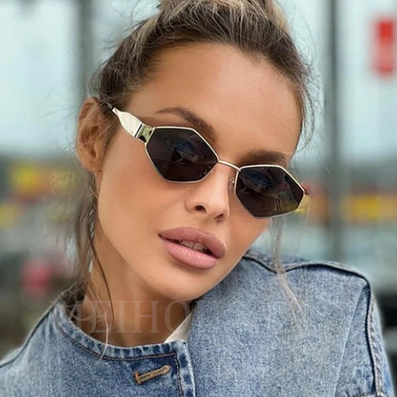 Women's Sunglasses Polygonal Luxury Sunglasses Women Brand Fashion Rhombus Sun Glasses Woman 2024 Retro Vintage Metal Diamond Shades Eyewear