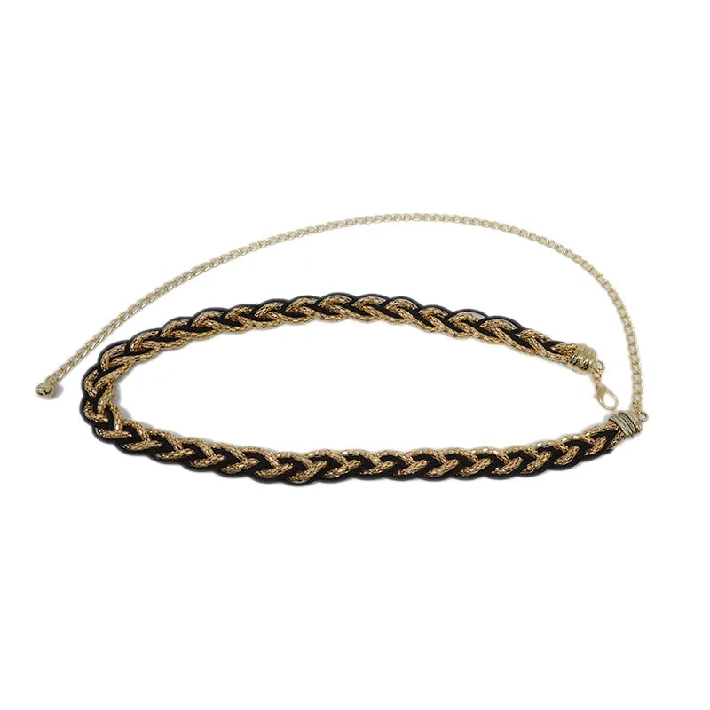 Waist Chain New Summer Ladies Fashion Sweet Metal Chain Braided Thin Waist Chain Dress Decoration Belts for Women Luxury Designer Brand