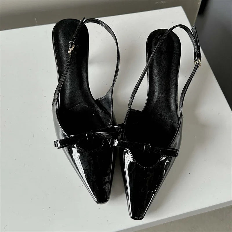 WOMEN SANDALS Fashion Pointed Toe Pumps Sandals Elegant Woman Slingbacks Buckle Strap Thin Heels Female Wedding Party Mules Shoes