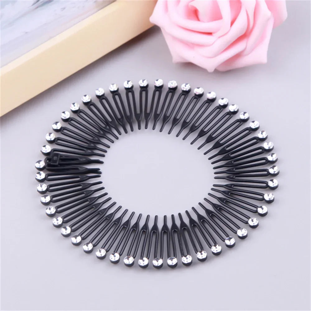 Elegant Look Fashion Elastic Flexible Comb Headband Luxury Rhinestone Heart Hairband Women Girls Fixed Hair Style Bun Headdress Accessories