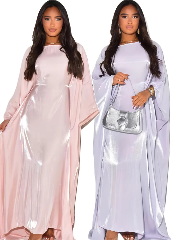 Batwing Butterfly Satin Shimmer Abaya Dubai Luxury Muslim Maxi Kaftan Dresses Abayas For Women Kebaya Caftan Robe Femme Vestidos