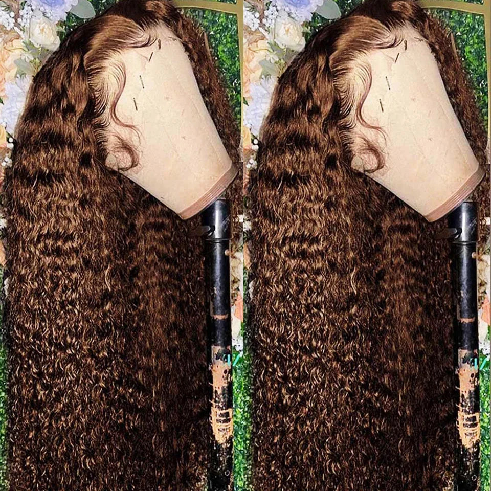 Hair Extensions and Wigs
Chocolate Brown Deep Wave Human Hair Wig 30 Inch Transparent Lace Frontal Wigs For Women 13x6  Lace Front Water Curly Wave Wig