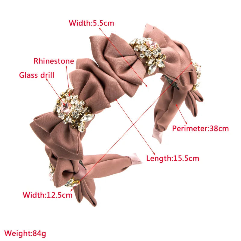 Elegant Look Luxury Satin Cloth Multi-layer Bow With Diamonds Headband Fashion Hair Accessories Women Party Shiny Hairband Hair Band Girl New