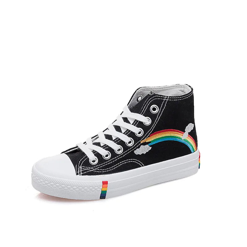 canvas shoes Women Canvas Sneakers Rainbow High Top Canvas Shoes Woman Sneakers Vulcanized Shoes Fashion Summer Sneaker Flats White Shoes