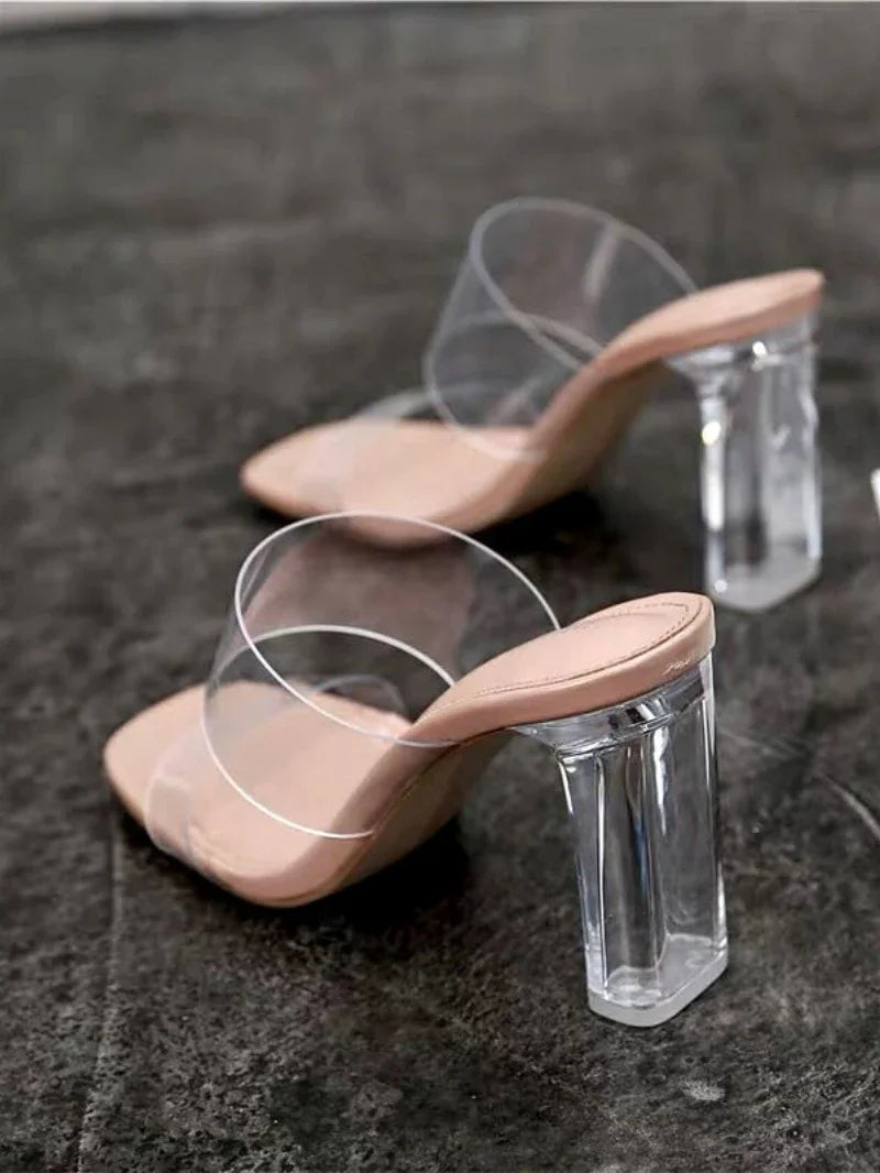 WOMEN SANDALS Pumps Sandals PVC Jelly Slippers Open Toe High Heels Women Transparent Perspex Slippers Shoes Heel Clear Sandals