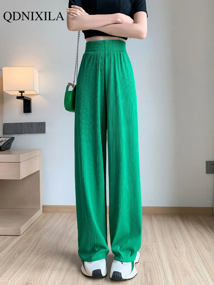 pants Spring Summer Ice Silk Wide Leg Pants for Women Korean Thin Chiffon High Waist Saggy Loose Straight Casual Fashion Trousers