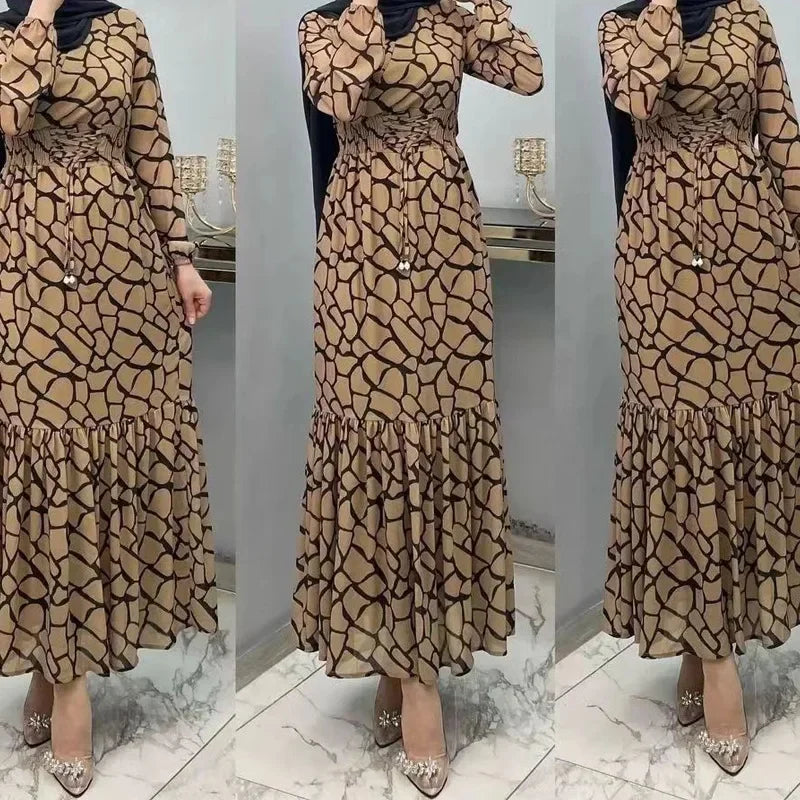 Islam Muslim Long Sleeve Abayas for Women Maxi Dress Printed Slim-fit Dress for Women Abaya Kebaya Kaftan Robe Musulmane Femme