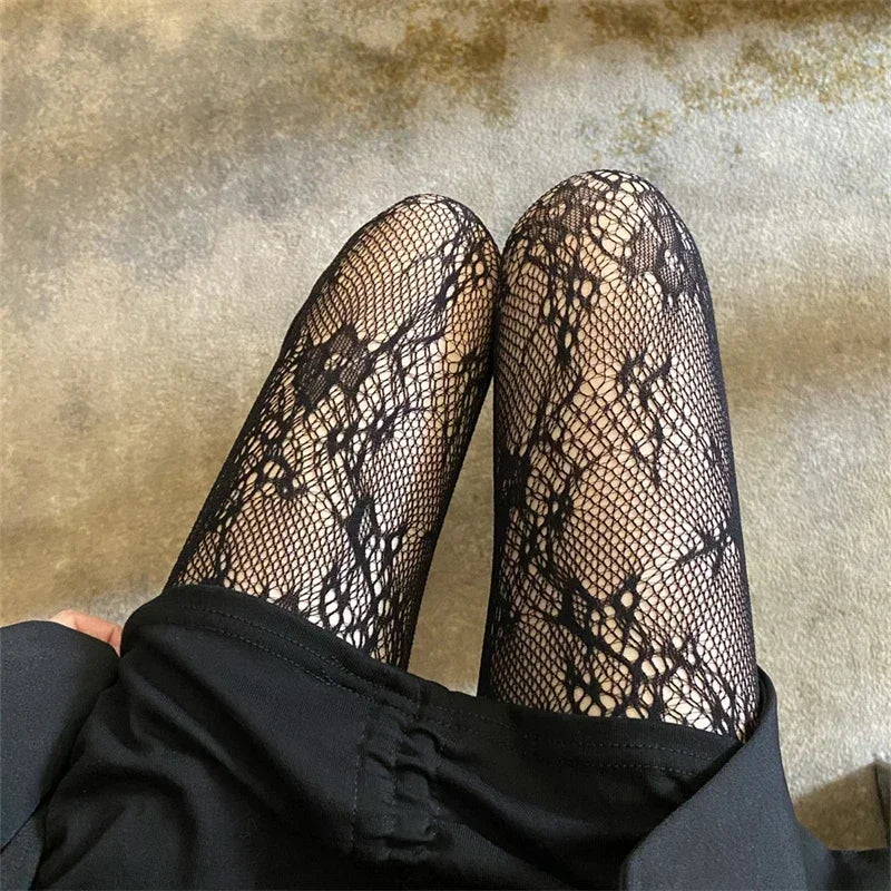 Tights 
Classic Lolita Hollowed Out Lace Mesh Stockings Bottomed Pantyhose Japanese Lolita Retro Floral Rattan White Stocking Hot Tights