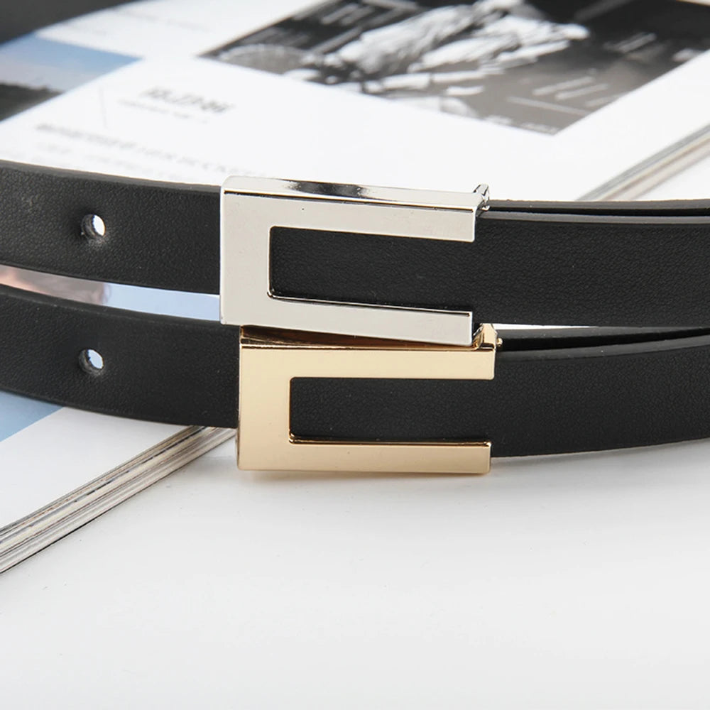 Belts HOT Luxury Gold Silver Buckle PU Leather Belt Female Jeans Dress Decoration Waistband Fashion Casual Metal Black Waist Belt 2024