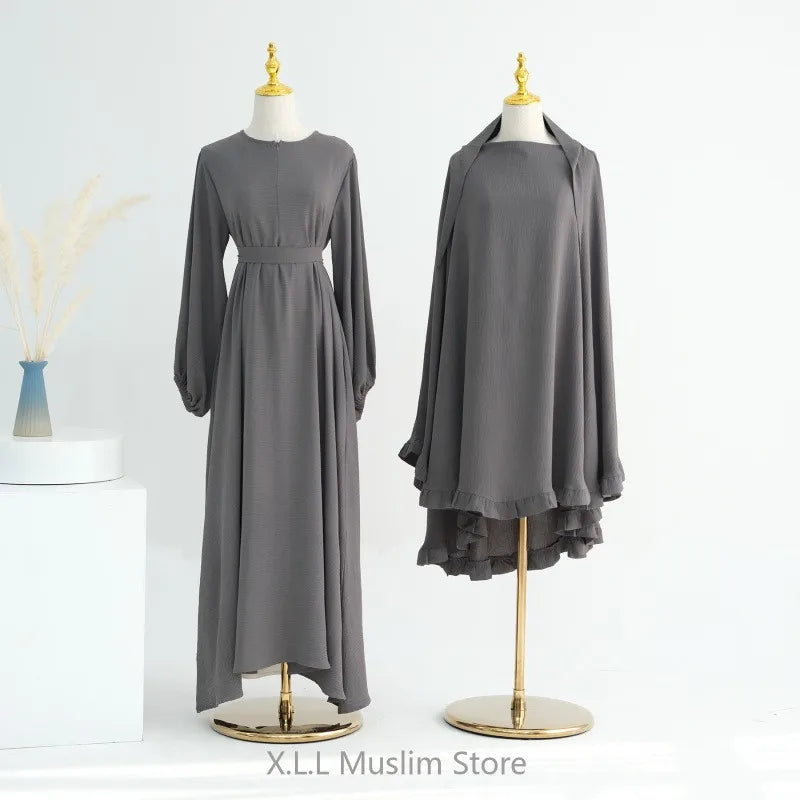 Enseble 2 Pieces Femme Muslim Khimar Abaya Dubai 2024 Luxury Prayer Clothes Kaftan Kebaya Dubai Party Islamic Women's Sets