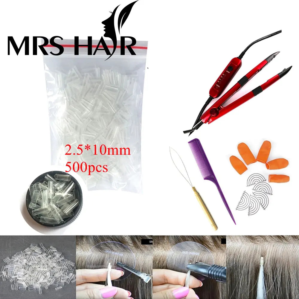 Hair Extensions and Wigs
500pcs Hair Extensions Heat Shrink Tubes itip human hair extension tools Without adhesive 2.5*10mm Fusion Hair Accessories tools