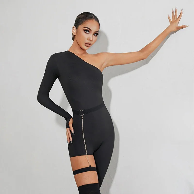 Exotic 
Sexy Slant Shoulder One-Sleeve-Leg Design Latin Dance Jumpsuit Women Rumba Salsa Dance Clothes Black Latin Dance Pants DNV17152