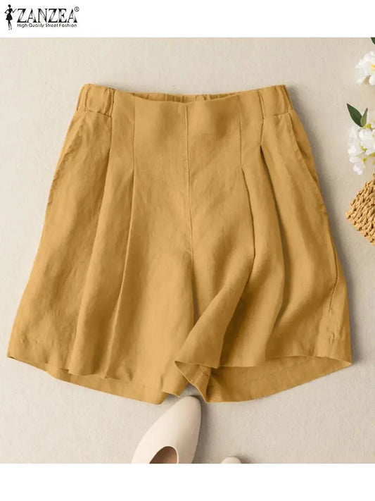 Shorts Women Summer Shorts  Fashion Elastic High Waist Solid Color