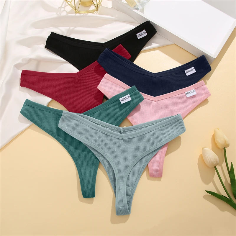 Panties
FINETOO 7Pcs Women Cotton Thongs Clothing Comfortable Waffle G-string Panties Female Low-Rise T-Back Underwear Bikini  Lingerie