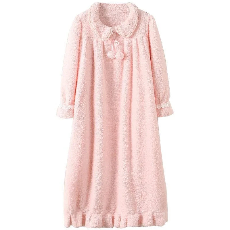 Winter Warm Sleepwear 
Long Loose Nightgowns Women Coral Fleece Velvet Thick Warm Winter Homewear Nightdress Baggy Solid Sweet Lovely Elegant Female