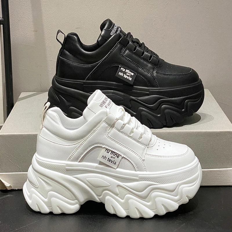 Sneaker women White Black Chunky Sneakers Women Spring Autumn Thick Bottom Dad Shoes Woman Fashion PU Leather Platform Sneakers Ladies