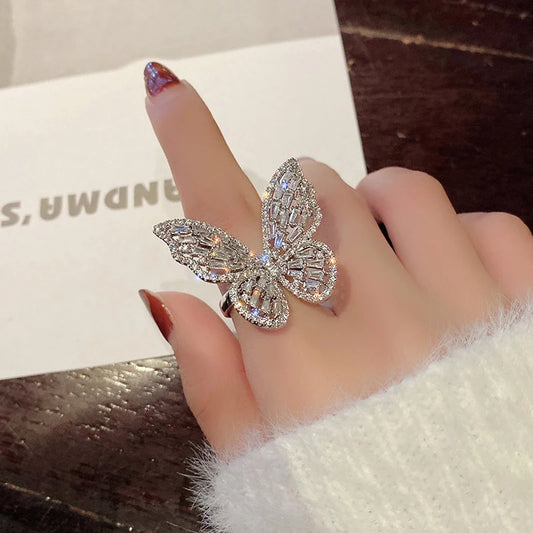 Luxury  Rings New design fashion jewelry opening high-grade copper inlaid zircon butterfly ring luxury shiny cocktail party ring for women