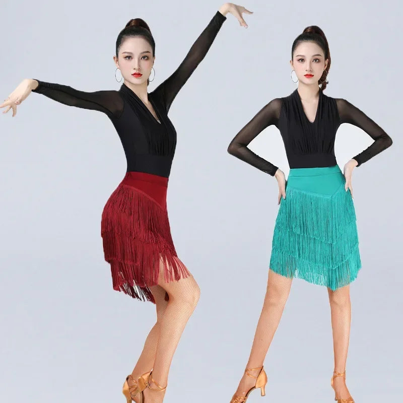 dancers  
Latin Dance Dress Female Adult Ballroom Tango Cha Cha Latin Show Skirt Modern Rumba Performance Training Dancewear