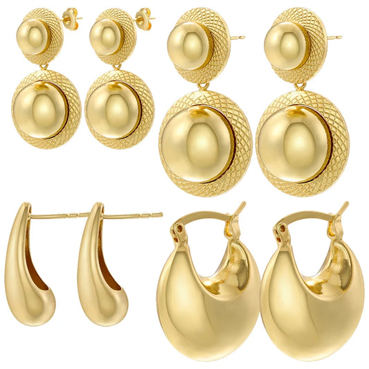 Earring  ZHUKOU 3 styles Glossy stud earring for women big&small ball drop earring Brass gold plated water drop earrings wholesale VE1160