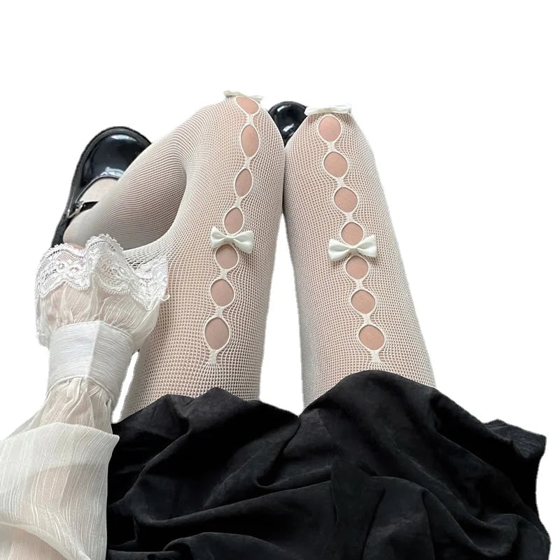 Tights 
Japanese Sweet Lolita Tights Women Kawaii White Bow Panty Socks Female JK Style Black Sexy Fishnets Stockings Thigh High Socks