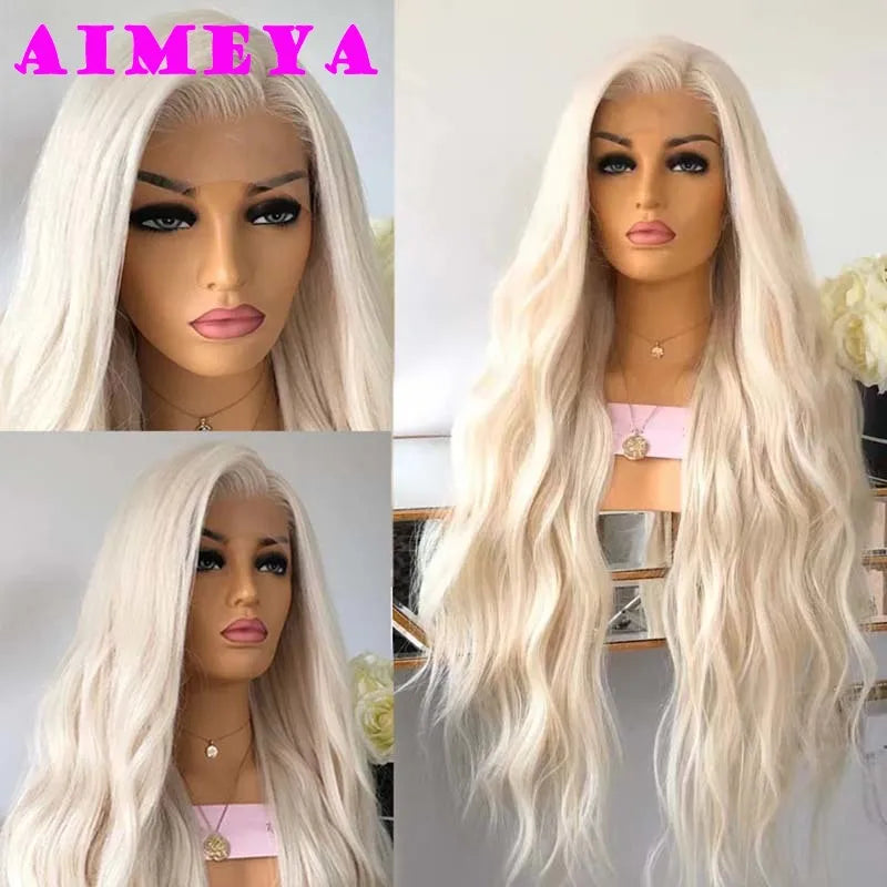 Hair Extensions and Wigs
AIMEYA Platinum Blonde Lace Front Wigs for Women Long Natural Wave Synthetic Hair  Heat Resistant Fiber Hair Free Part