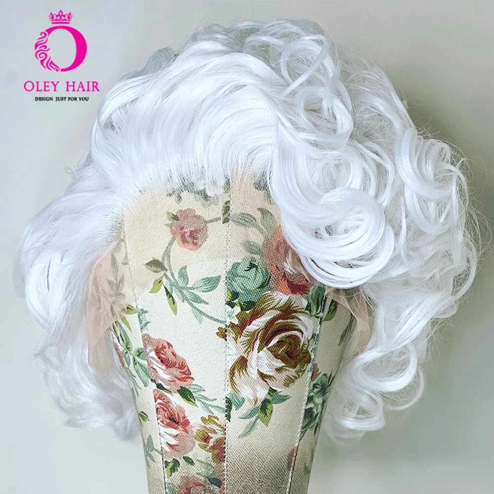 Hair Extensions and Wigs
180 Density White Color Synthetic 13x4 Lace Front Wig Heat Resistant  Glueless Curly  Drag Queen Cosplay Wigs For Black Women