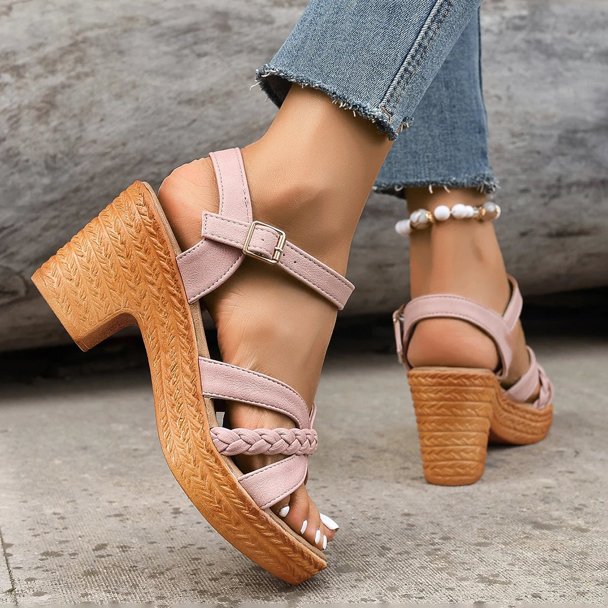 WOMEN SANDALS Strap High Heels Sandals for Women 2024 Summer Platform Gladiator Sandalias Mujer Weaving Cross Band Chunky Heeled Sandles