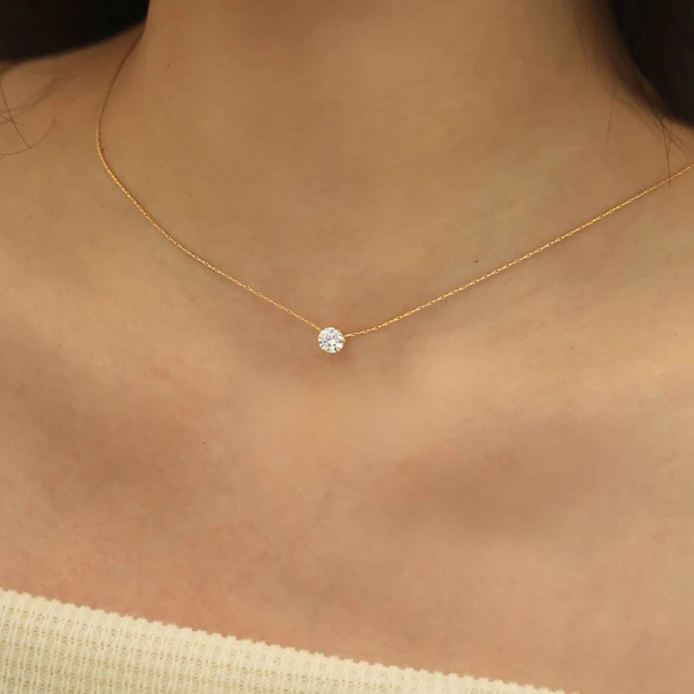 Necklaces Women Gold Plated Stainless Steel Dainty Minimalist Zircon Charm Anti Tarnish Chain Round Clear Cz Stone Necklace for Women Jewelry