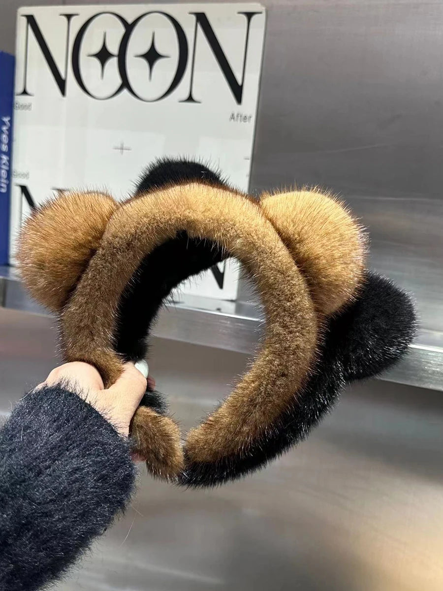 Elegant Look Hot Sale Women Luxury winter 100% Real Mink Fur Headbands High Quality Real Fur Hair Band Lady Fashion Hair Hoop Furry Gift