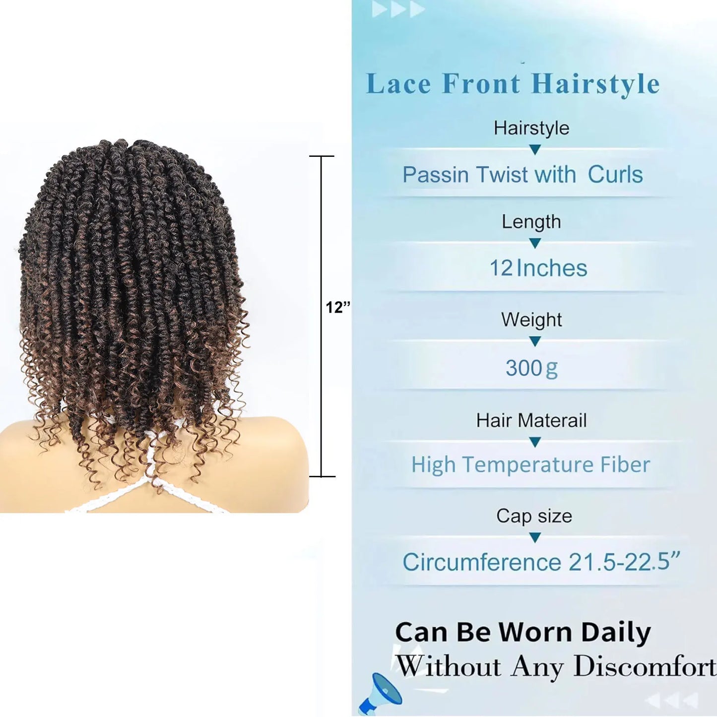 Hair Extensions and Wigs
Short Passion Twist Braided Wigs Curly Ends Square Part Blonde Bob Braided Lace Front Wig For Women Synthetic 12Inch Braided Wig