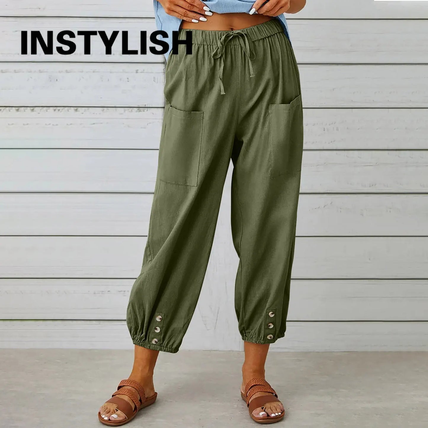 pants Women Cotton Linen Pants 2023 Autumn Solid Color Elastic Waist Loose Straight Trousers Female Harajuku High Waist Wide Leg Pants