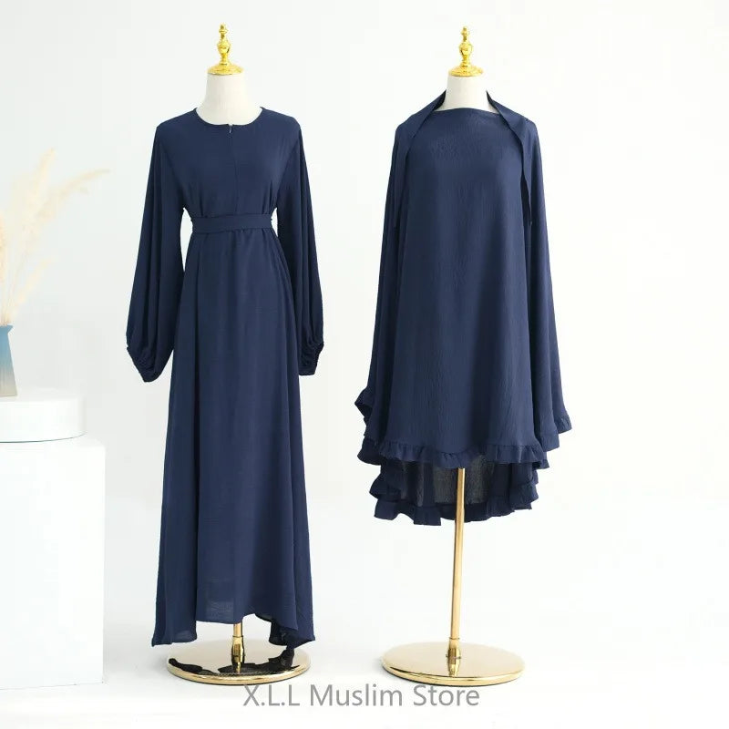 Enseble 2 Pieces Femme Muslim Khimar Abaya Dubai 2024 Luxury Prayer Clothes Kaftan Kebaya Dubai Party Islamic Women's Sets