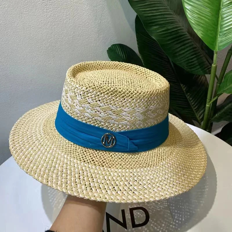 Hat Summer Women's Straw Hat Ladies Luxury Sun Hat Fashion Sun Protection Beach Hat French Panama Hat Bump Top Wide Brim Raff Cap