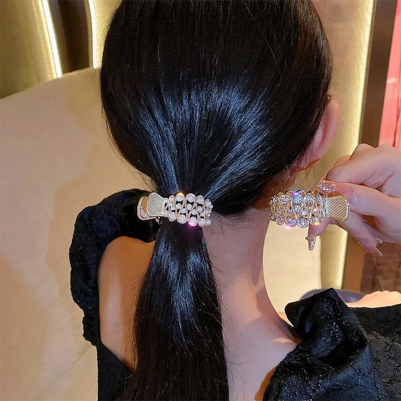 Elegant Look Trendy Pearl Rhinestone Hair Claws Girl Luxury High Ponytail Clip Fixed Hairpin Claw Clip Woman Headwear Hair Accessories Gifts