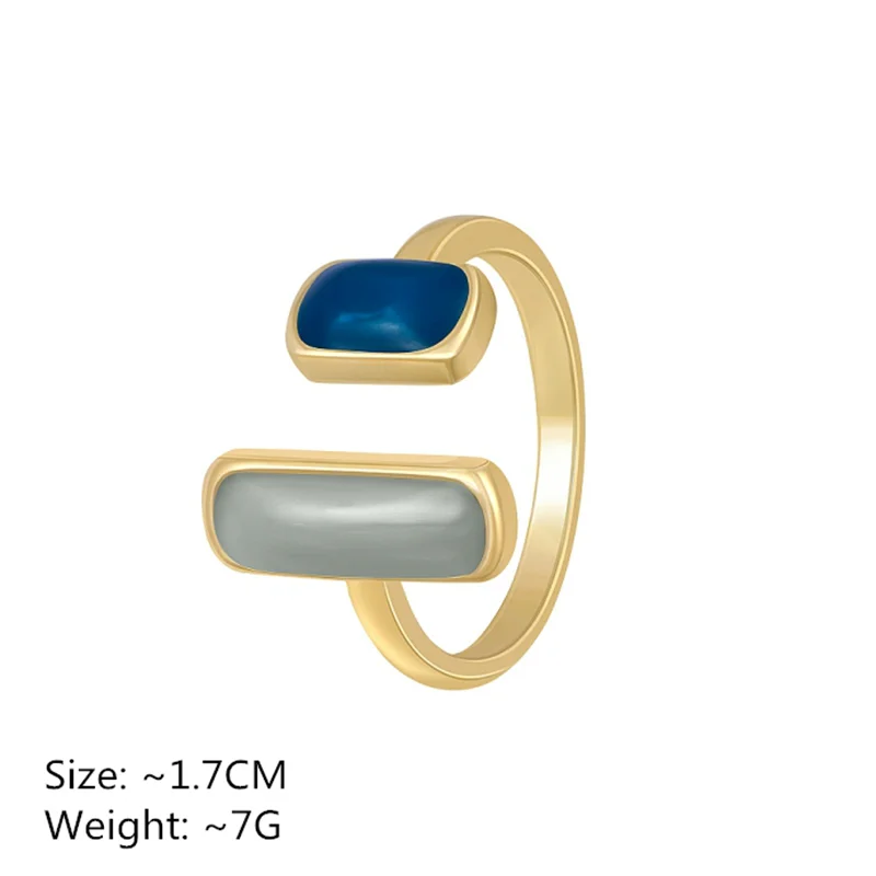 Luxury  Rings New Square Blue Oil Dripping Rings Light Luxury French Retro Simple Opening Ring 2023 Fashion Temperament Women's Jewelry