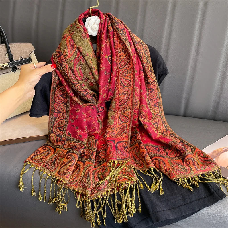 High Quality Luxury Brand Autumn Cashmere Pashmina Shawl Lady Wrap Warm Winter Scarves Design Print Female Foulard Cotton Stoles Scarf 2023