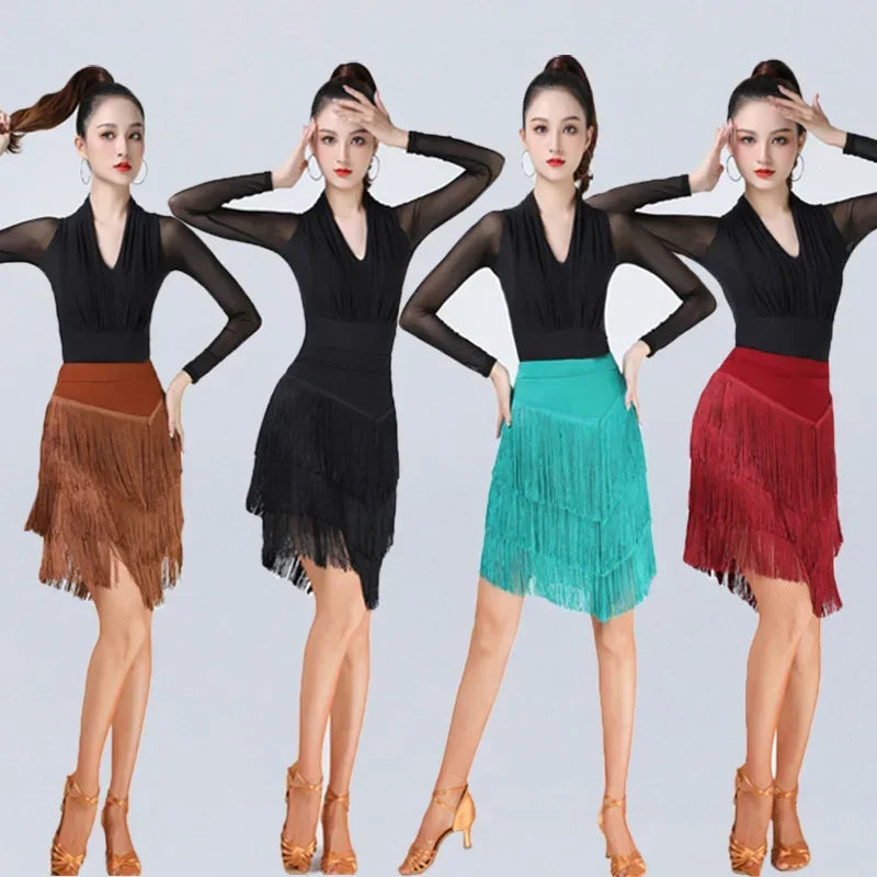 dancers  
Latin Dance Dress Female Adult Ballroom Tango Cha Cha Latin Show Skirt Modern Rumba Performance Training Dancewear