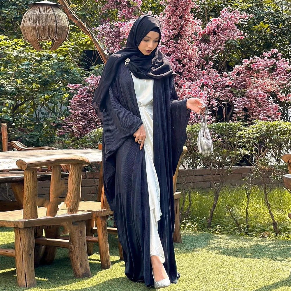 New Pleated Chiffon Abayas for Women Muslim Dress Kimono Open Abaya Robe Dubai Turkey Kaftan Eid Djellaba Islam Kebaya Jalabiya