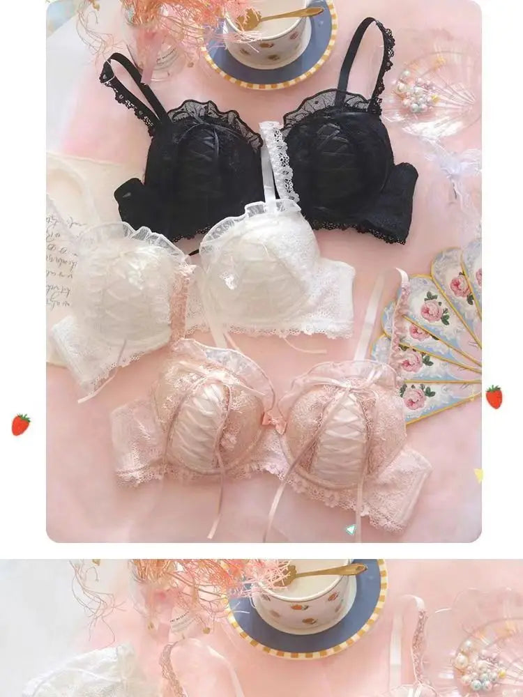 bras
Lolita Prom Solid Color Sweet Bra Sexy Lace Bra Adjustable Gathering Anti-Expansion Bra Sweet Temperament Court Bra