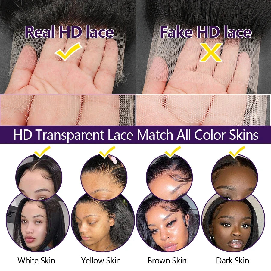 Hair Extensions and Wigs
Real HD Lace Frontal Only Full 13x6 13x4 Invisible Melt Skins Lace 5x5 6x6 7x7 HD Lace Closure Human Hair Body Wave & Straight