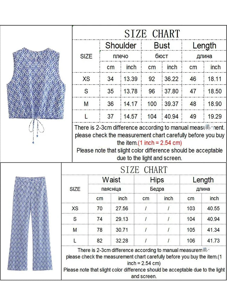 Pants Sets TFMLN Women Plaid Print Tops Pants Sets Fashion Summer Female O-Neck Sleeveless Drawstring Short Top+High Waist Long Trousers