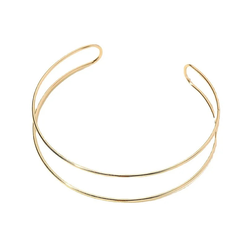 Necklaces Women New Simple Punk Style Gold Silver Color Torques Choker Necklace For Women Double Metal Line Chokers Dorado Collar Jewelry