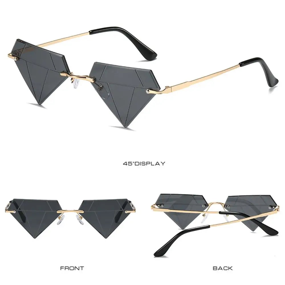 Women's Sunglasses Fashion Rimless Diamond Shape Sunglasses Women Cat Eye Triangle Sun Glasses Female Party Funny Outdoors Eyewear Gafas De Sol