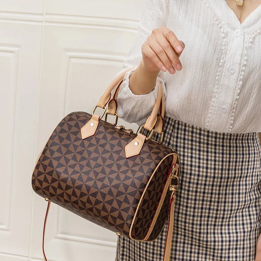 Handbags Boston Shoulder Bags For Women 2023 New Plaid Luxury Crossbody Shopper Fashion And Vintage Pu Leather Ladies Female Hot Handbags