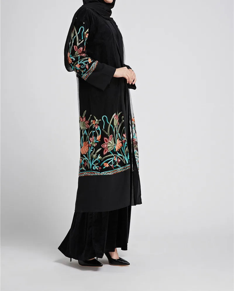 Fashion Lace Flower Embroidered Abaya 2024 Luxury Elegant Muslim Kaftan Modest Dresses Islam Clothing for Women Kebaya