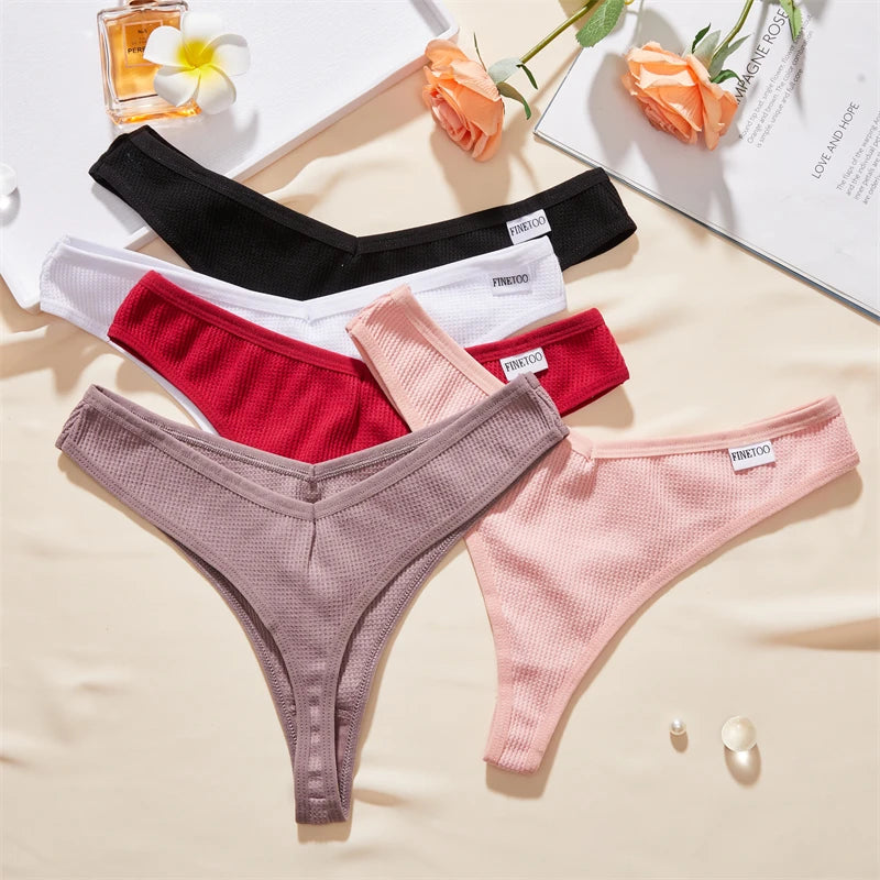 Panties
FINETOO 7Pcs Women Cotton Thongs Clothing Comfortable Waffle G-string Panties Female Low-Rise T-Back Underwear Bikini  Lingerie