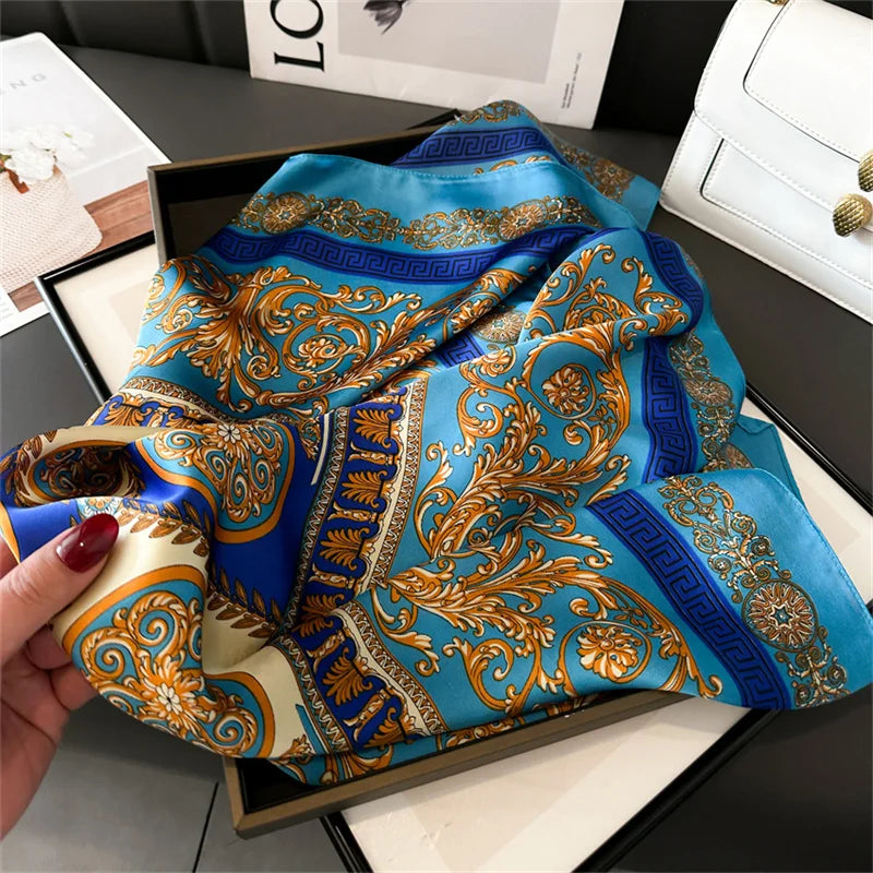 High Quality New Fashion 70X70cmPrinted Women's Scarf Pashmina Silk Scarf Square Shawl Decorative Headband Neck Luxury Design Bandana