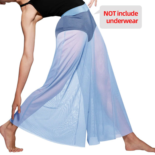 dancers  
Mesh Dance Pants for Girls Women Modern Ballet Dance Match Outfit Underwear Contemporary Lyrical Long Wide Leg Dance Trousers