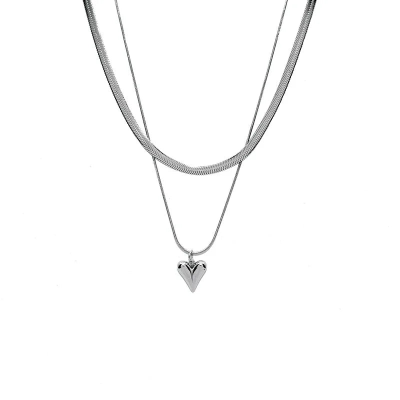 Necklaces Women Double Layered Love Heart Pendant Necklace for Women Simple Neck Chain Jewelry