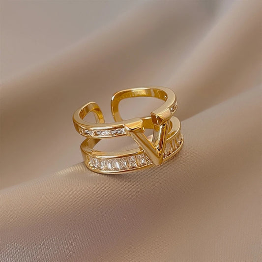 Luxury  Rings New Korean Fashion Light Luxury High Quality Double Geometric Letter Open Ring Gift Banquet Woman Jewelry Ring 2022